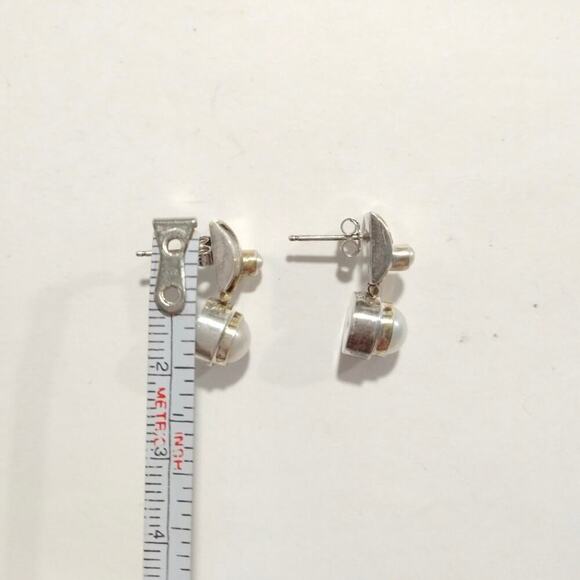 EP Signed Freshwater Pearls Dangle Earrings 14k yellow Gold Sterling Silver 925 - Picture 9 of 10